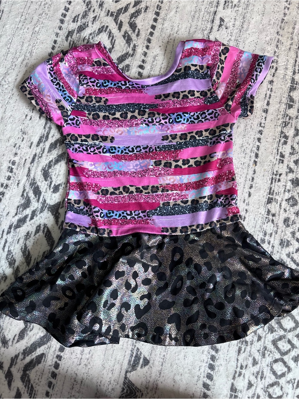 Girls Pink & Purple Striped Leopard Peplum Top